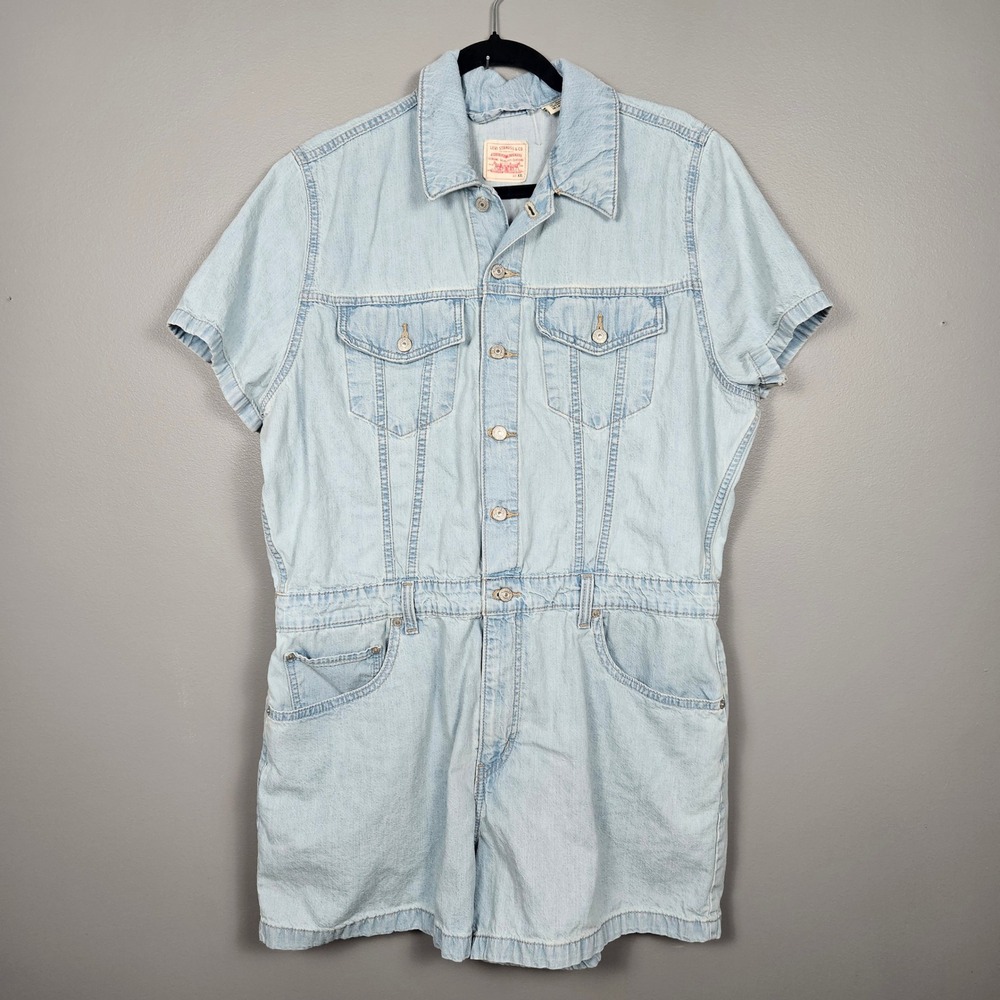 Levi's Women's XXL Type 3 Denim Romper Short Sleeve Trucker Western Light Blue